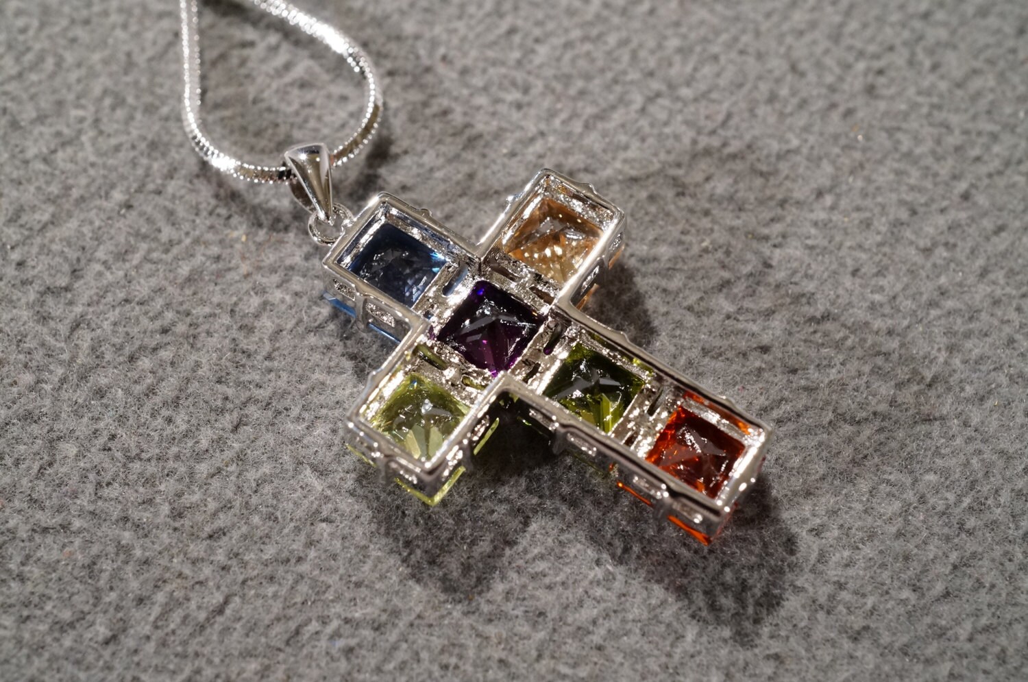 Vintage Sterling Silver 6 Square Blue Topaz Amethyst Citrine