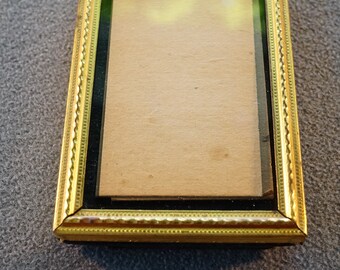 Antique Vintage Rectangle Picture Frame Yellow Gold Tone Raised Relief Scrolled Etched Design Table Top Collectable Home Decor Classic