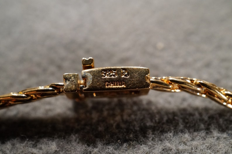 Vintage Sterling Silver Yellow Gold Overlay Station Link Design Bracelet 7 Round Marquise Prong Set Ruby Diamond Art Deco Style #2209