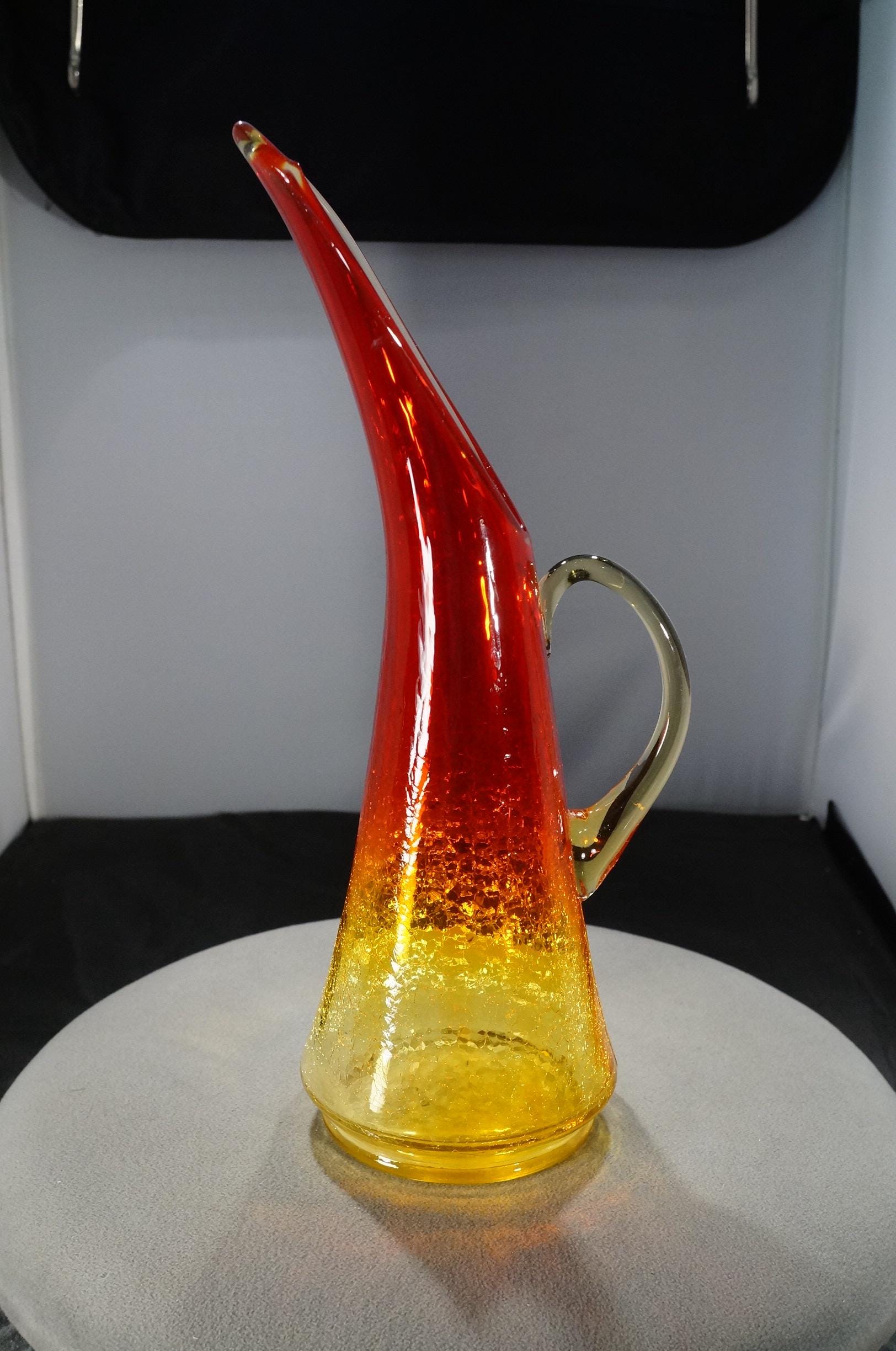 Antique Vintage Kanawha Hand Blown Art Glass Amberina Crackle