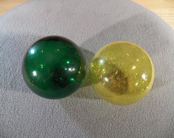 Vintage Nautical Fishing  Bold Round Floats  SET 2   Emerald Green Yellow