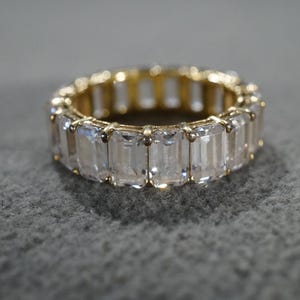 Vintage Wedding Eternity Band Stacker Design Ring Sterling Silver Gold Overlay Baguette Prong Set Cubic Zirconia Cluster Multi Stone Setting