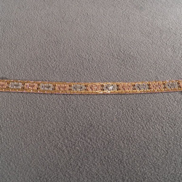 Vintage Sterling Silver Yellow Rose Gold Overlay Italian Inter Woven Chain Link  7.5 " Bracelet     **RL