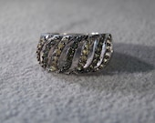 Vintage Sterling Silver 49 Total Round Combination Green Tourmaline Golden Citrine Fancy Domed Cigar Wedding Band Ring, Size 6.5 RL