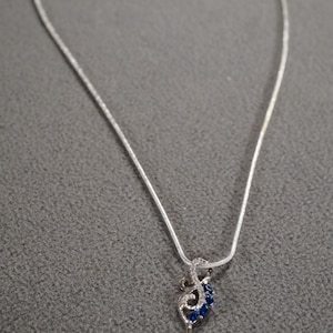 Vintage Pendant Charm necklace Chain Sterling Silver  4 Marquise Blue Sapphire 14 Round  White Topaz Fancy Swirled Design       #821