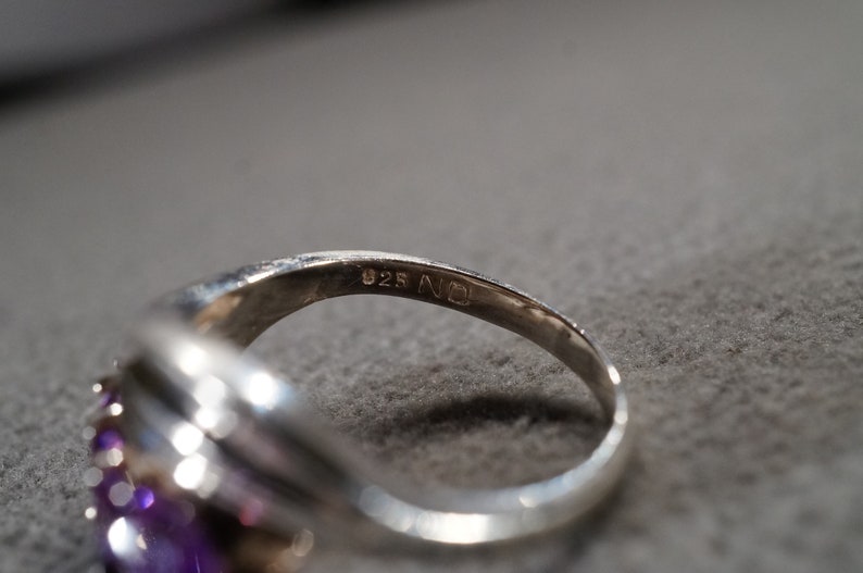 Size 9 Vintage Sterling Silver Wedding Band Stacker Design Ring 5 Prong Set Marquise African Amethyst East West Setting Art Deco Style