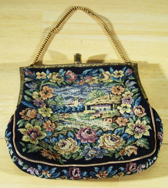 Vintage Rare Detailed Tapestry  Purse  Mother of … - image 1