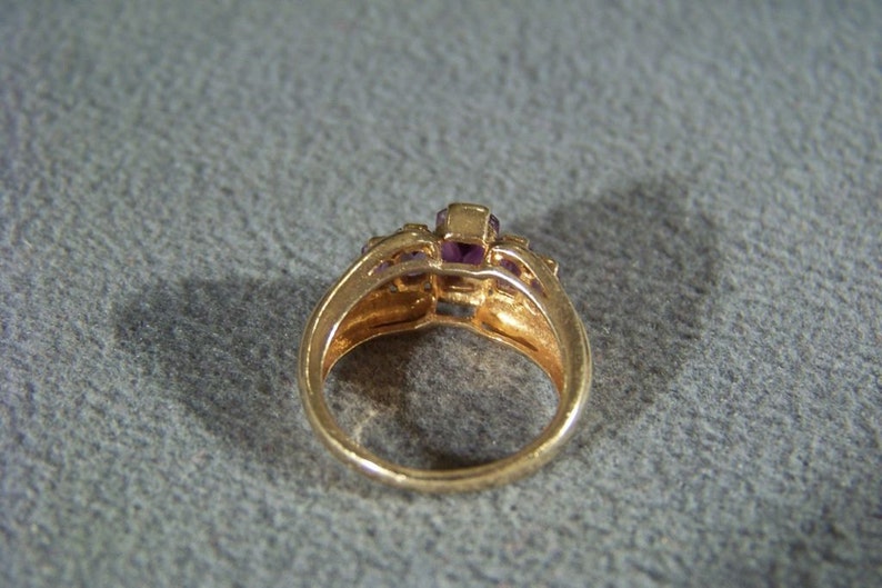 Vintage 10 k Yellow Gold 5 bold Rectangle African amethyst Wedding Band Ring Size 7.5 **RL
