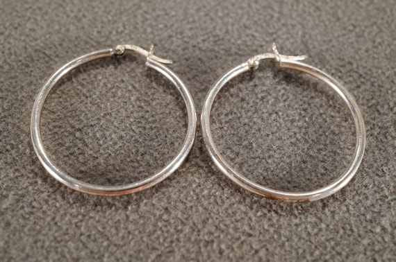 Vintage Sterling Silver Pierced Earrings, Round Design, Bold Hoop