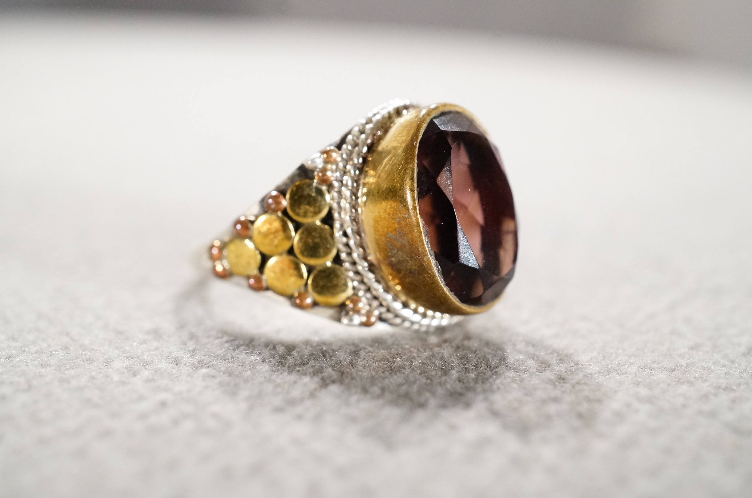 Vintage Sterling Silver Brass Copper Band Ring Oval Bezel Vintage Sterling Silver Brass Copper Band Ring Oval Bezel
