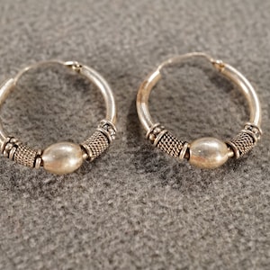 Vintage Sterling Silver Pierced Earrings, Fancy Scrolled Design, Bold Thick Hoop Classic collectable Art Deco Style #4001