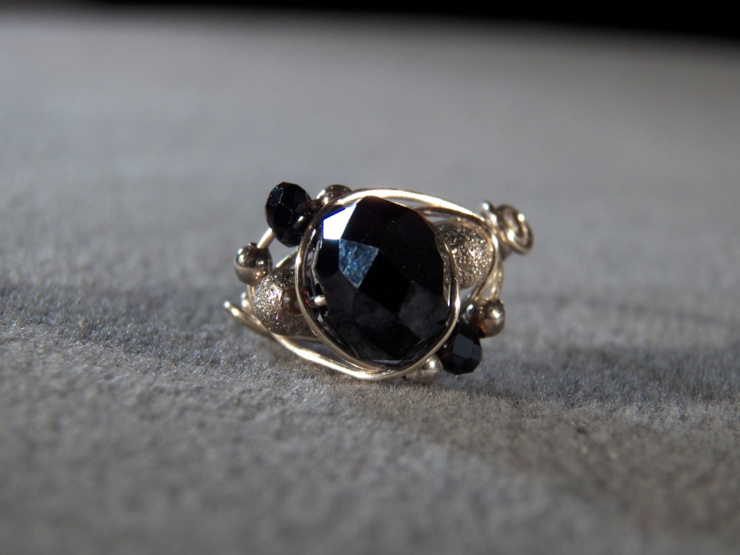 Vintage Sterling Silver Multi Round Faceted Black Onyx Fancy
