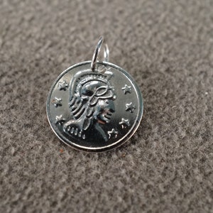 Vintage Silver Plated Greek Mediterranean Ancient Greek Classic Figural Coin Design Popular Design Dangle Charm Pendant Art Nouveau Style