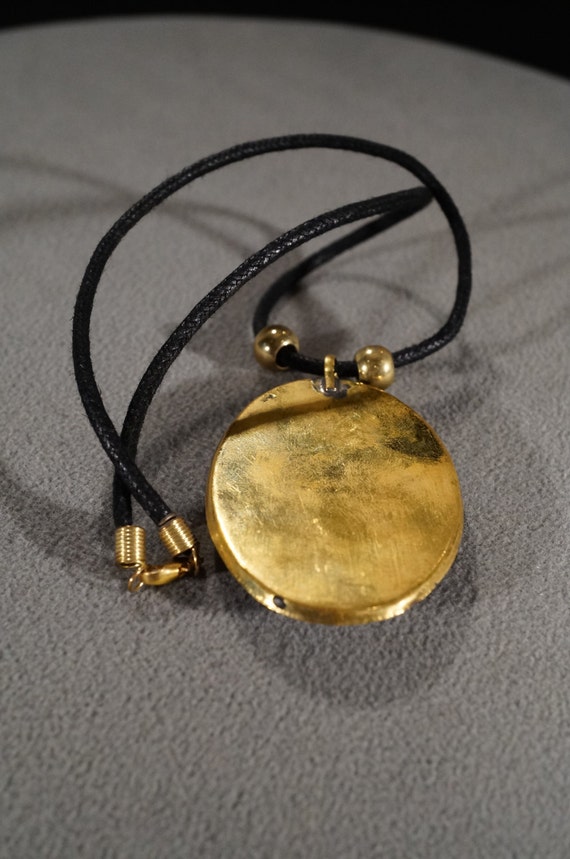 Vintage Brass Pendant Charm Cord Necklace Multi S… - image 2