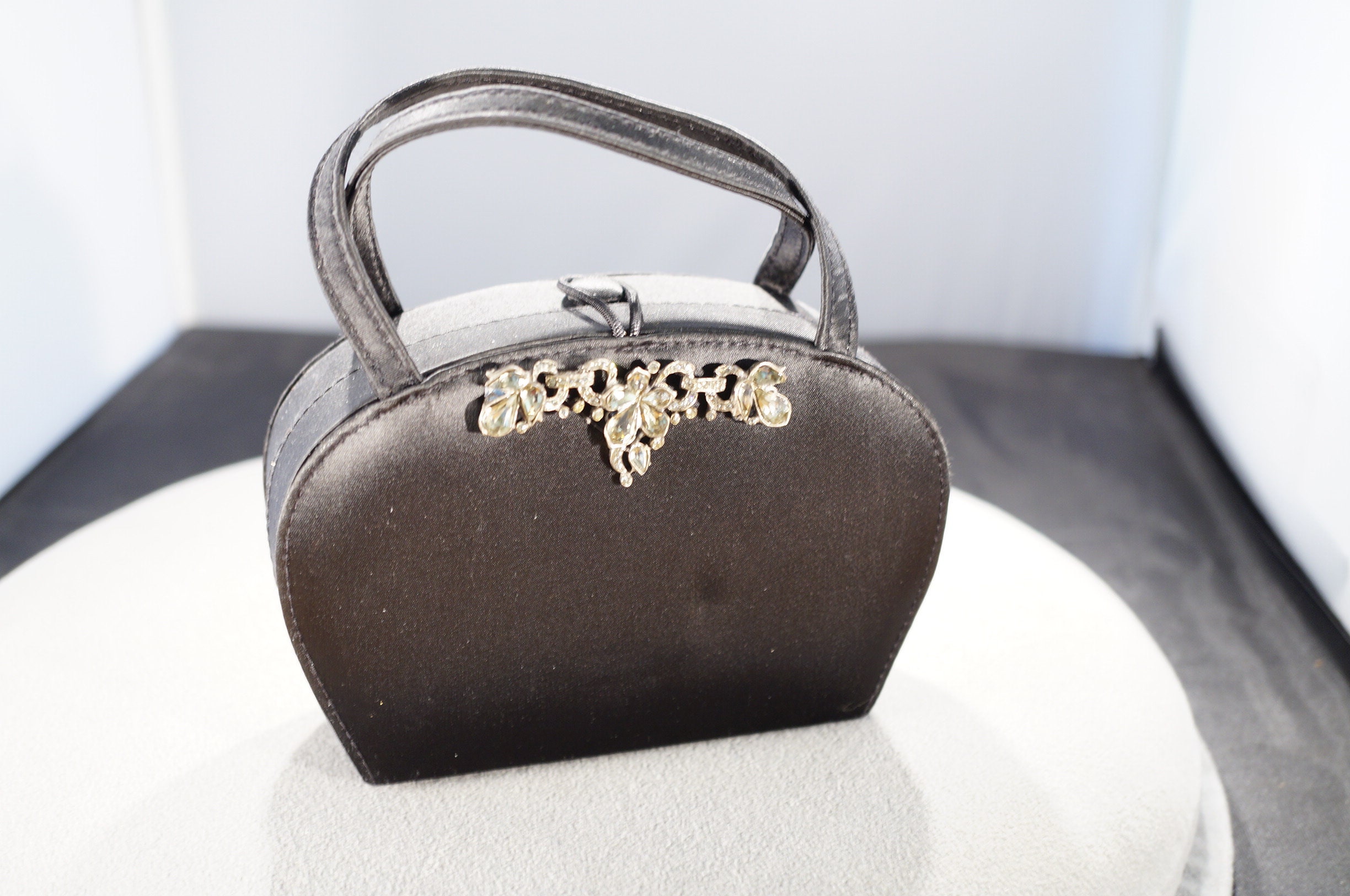 Todd Anthony パーティーバッグ Vintage Todd Anthony Black Satin Multi Round Pear Rhinestone