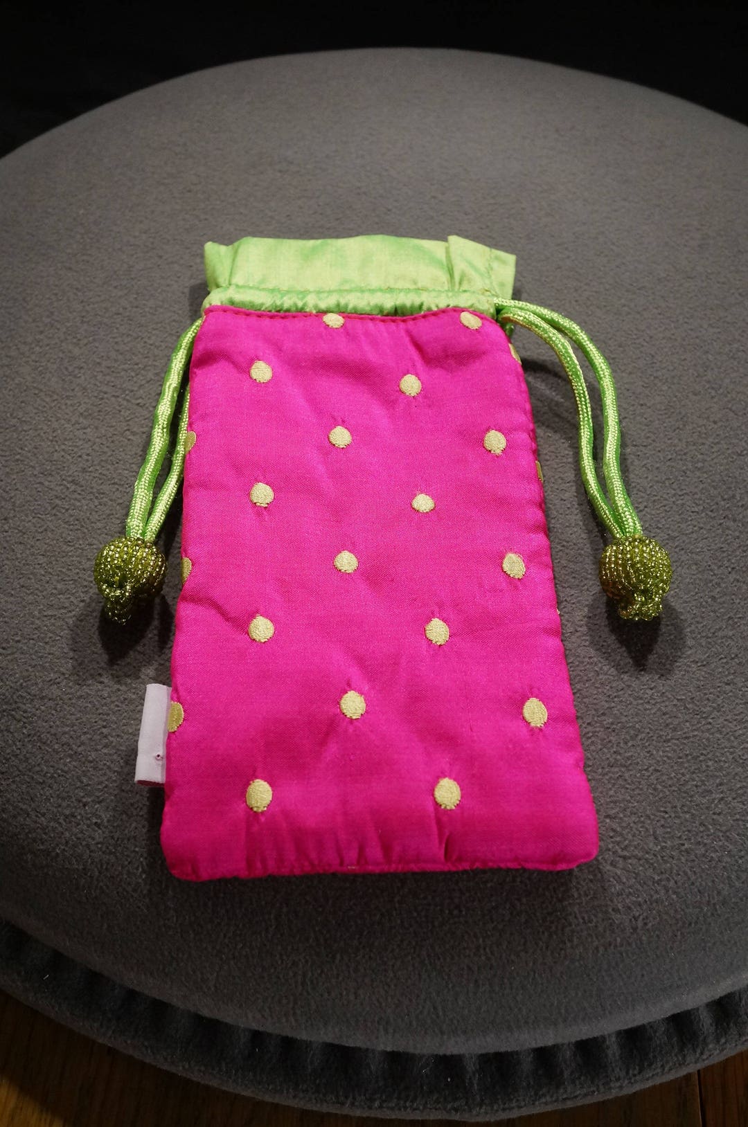 Pouch Eyelets Drawstring Vintage Silk Hand Embroidered Draw String Accessory Eye Glass Case ...