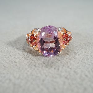 Vintage Wedding Band Stacker Design Ring Sterling Silver Gold Overlay 7 Oval Round Prong St Amethyst Garnet Cluster Multi Stone Setting, 5