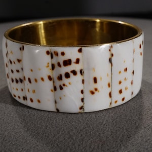 Vintage Brass Bangle Bracelet Multi Inset Bone Stone Eternity Style Stacker Design