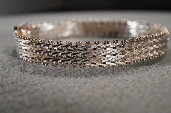 Vintage Sterling Silver Italian Bracelet Woven Etched Link