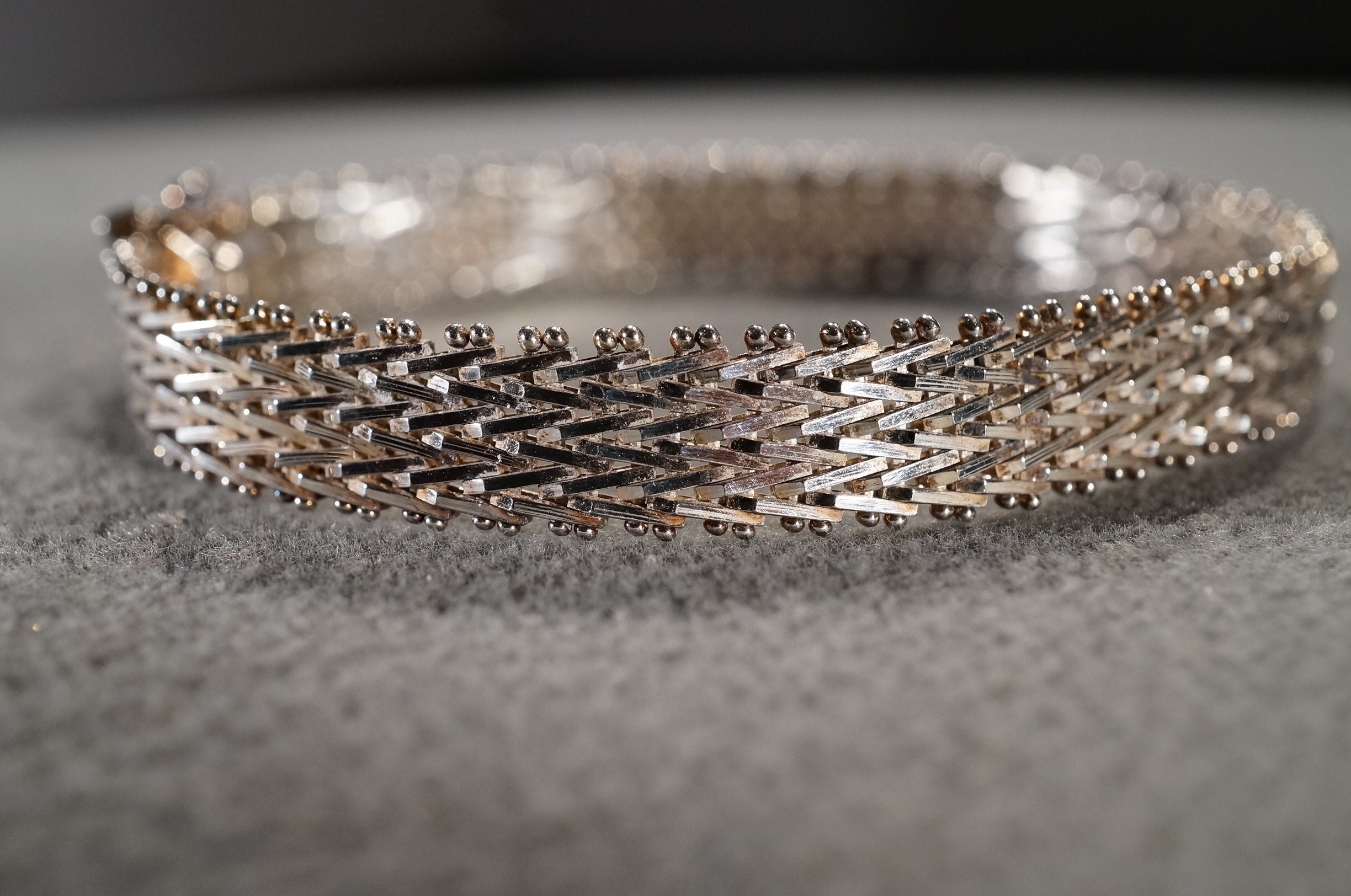 Vintage Sterling Silver Italian Bracelet Woven Etched Link Design