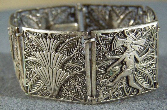 Vintage Sterling Silver Wide Ornate Asian Style T… - image 2