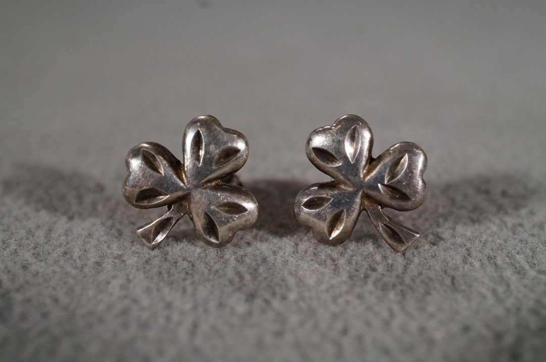 Vintage Sterling Silver Stud Button Style Pierced Earrings Fancy Etched