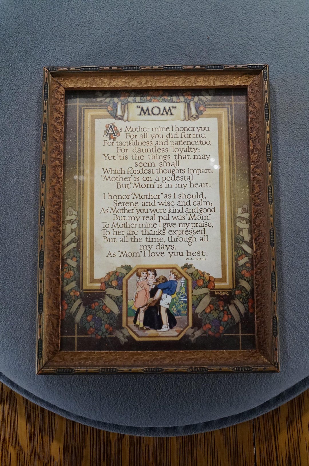Antique Vintage Rectangle Poem Verse Framed Print Titled Mom W.A ...