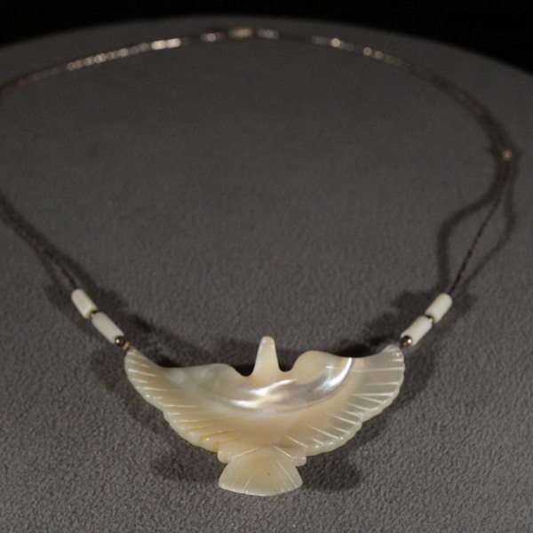 Vintage Hand Carved Mother of Pearl Bird Necklace Selected by Anna Corinna main image 1
