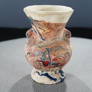 Antique Vintage 50s Romco Colorado Art Pottery Vase Swirled Multi Colored Design Artist Rendered Mid Century Modern Collectable Home Decor