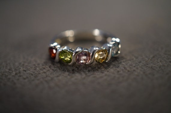 Eternity Band Ring with Amethyst, Blue Topaz, Citrine, Garnet, Peridot, Silver Eternity Band Ring with Amethyst, Blue Topaz, Citrine, Garnet, Peridot, Silver