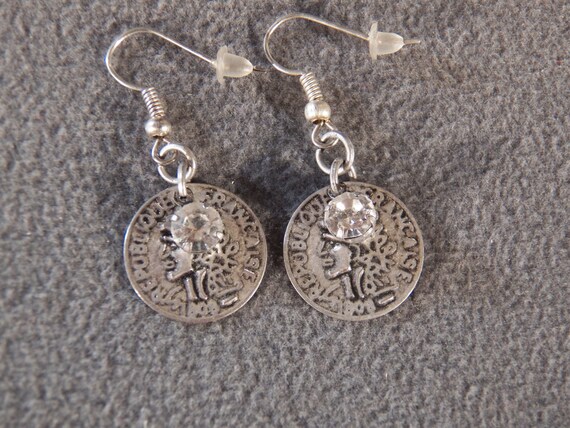 Vintage Sterling Silver Dangle Earrings With Coin… - image 1