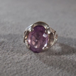 Vintage Sterling Silver Bold Wide Fancy Oval African Amethyst Band Ring, Size 6          **RL