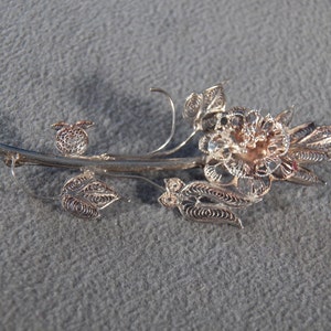 vintage Sterling silver Fancy Etched Filigree Detailed Large Flower Pin Brooch