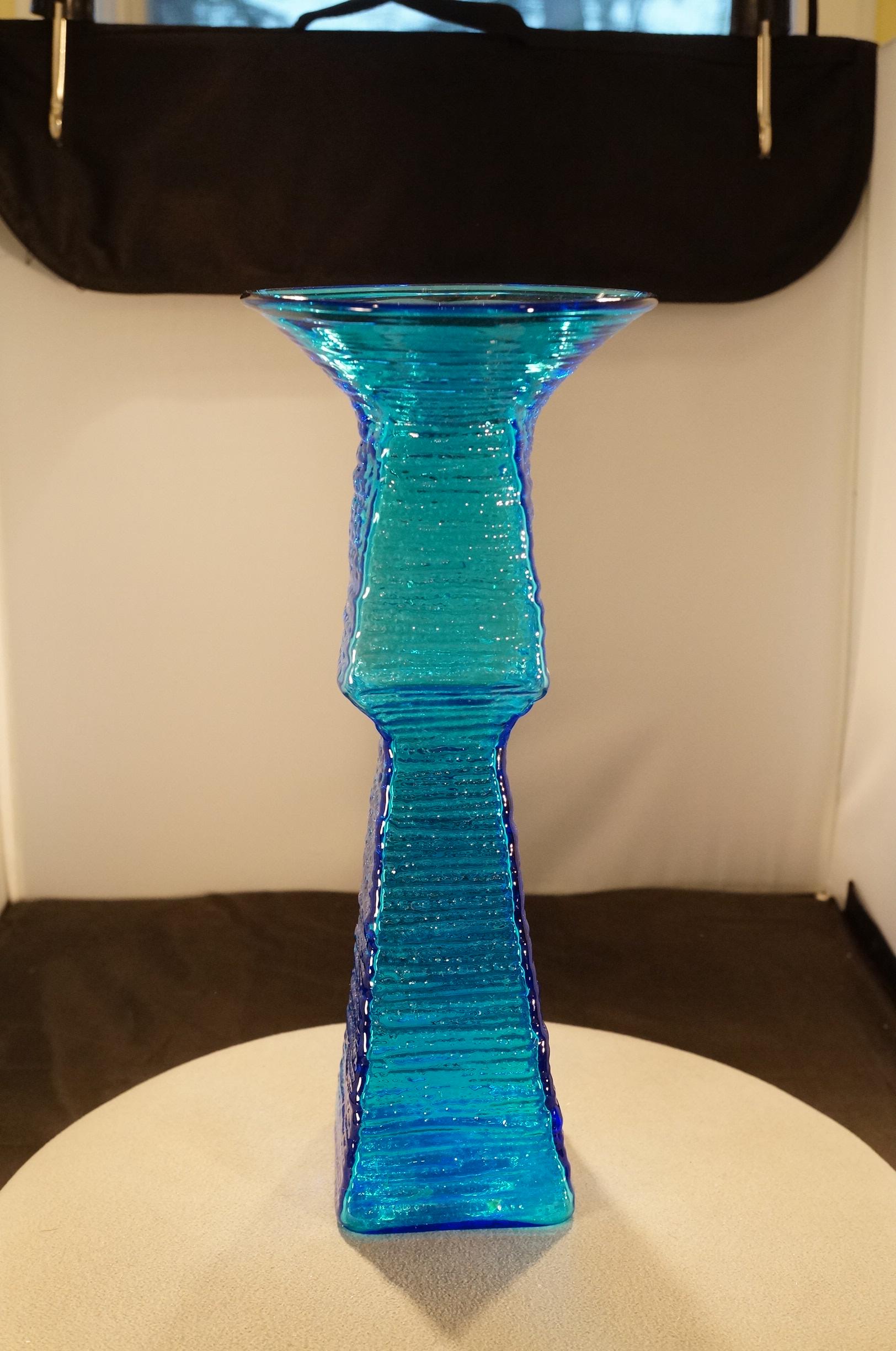 Antique Vintage Blenko Blue Raised Relief Textured Art Glass