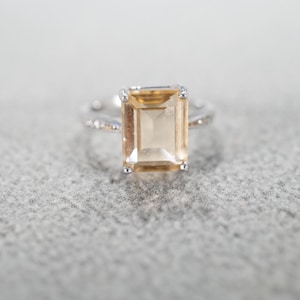 Vintage wedding Band Stacker Design Ring Sterling Silver 7 Round Rectangle Prong Set Golden Citrine Diamond Cluster Multi Stone Setting, 6