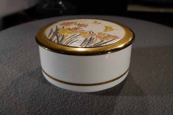 Vintage Japanese Chokin Trinket Porcelain Jewelry Box Hand Vintage Japanese Chokin Trinket Porcelain Jewelry Box Hand