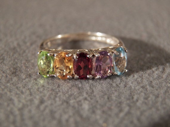 Eternity Band Ring with Amethyst, Blue Topaz, Citrine, Garnet, Peridot, Silver Eternity Band Ring with Amethyst, Blue Topaz, Citrine, Garnet, Peridot, Silver