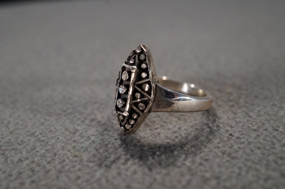 Vintage Sterling Silver Band Ring Domed Marquise … - image 3