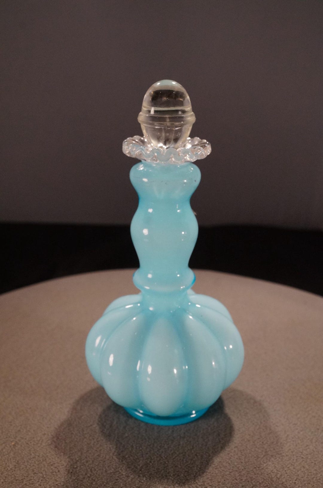 Antique Vintage Fenton Blue Perfume Bottle Stopper Dauber Melon