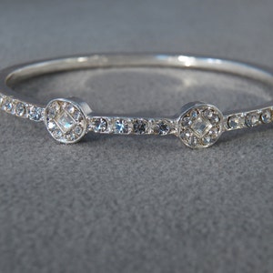 Vintage Silver Tone Multi Round Rhinestone Fancy Eternity Style Bangle Bracelet