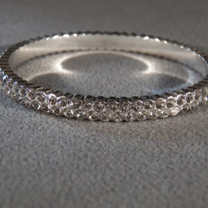Vintage Silver Tone 3 Row Multi Round Tennis Style Bangle Bracelet