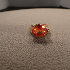 Vintage Wedding Band Stacker Design Ring Sterling Silver Gold Overlay Oval Prong Set Mexican Fire Opal Raised Relief Single Stone Setting, 6