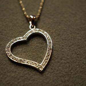 Vintage Sterling Silver Pendant Charm Necklace Chain 56 Round Prong Set Diamond Open Heart Setting Classic Design Art Deco Style      #3748