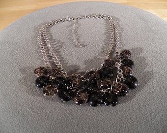 Vintage Silver Tone  Italian Multi Puffed Heart Venetian Murano Art Glass Bib Charm Dangle Necklace
