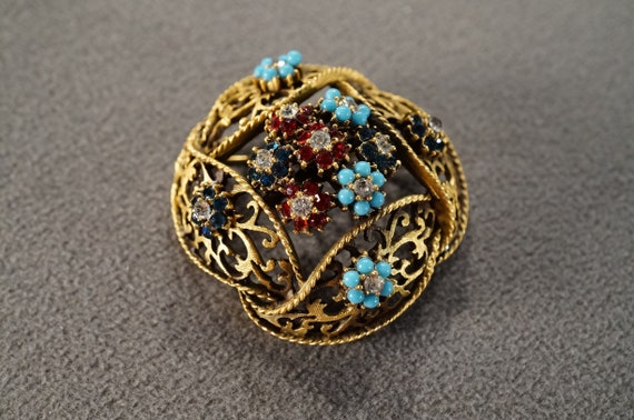 Vintage Goldtone Faux Turquoise Ruby Saphire Clea… - image 1