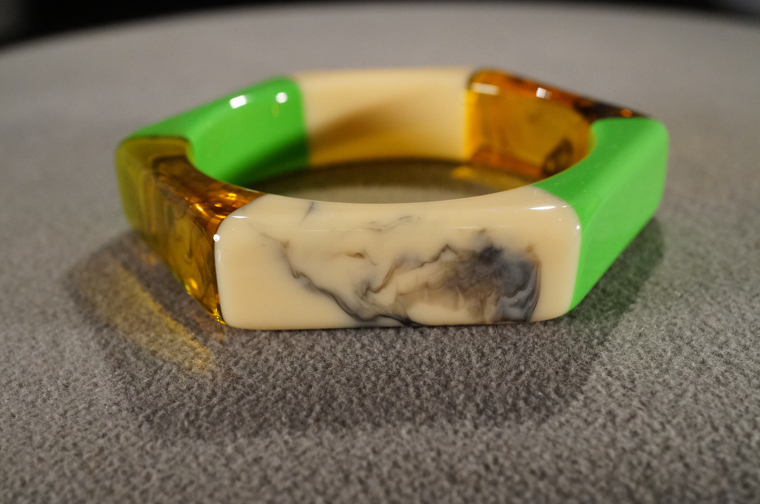 Vintage Multi Colored Lucite Domed Curved Unique Hexagonal