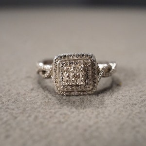 Vintage Wedding Engagement Band Stacker Design Ring Sterling Silver 12 Round Prong Set Diamond Cluster Multi Stone Setting Classic,Size 7