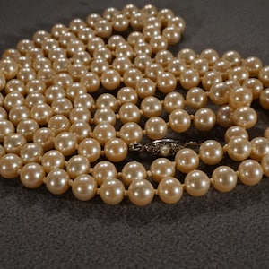 Vintage Sterling Silver Necklace Multi Uniform Size Round Glass Faux Pearl Tennis Style Knotted Design      #1207
