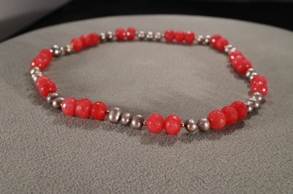 Vintage Sterling Silver Opaque Ruby Multi Round F… - image 3