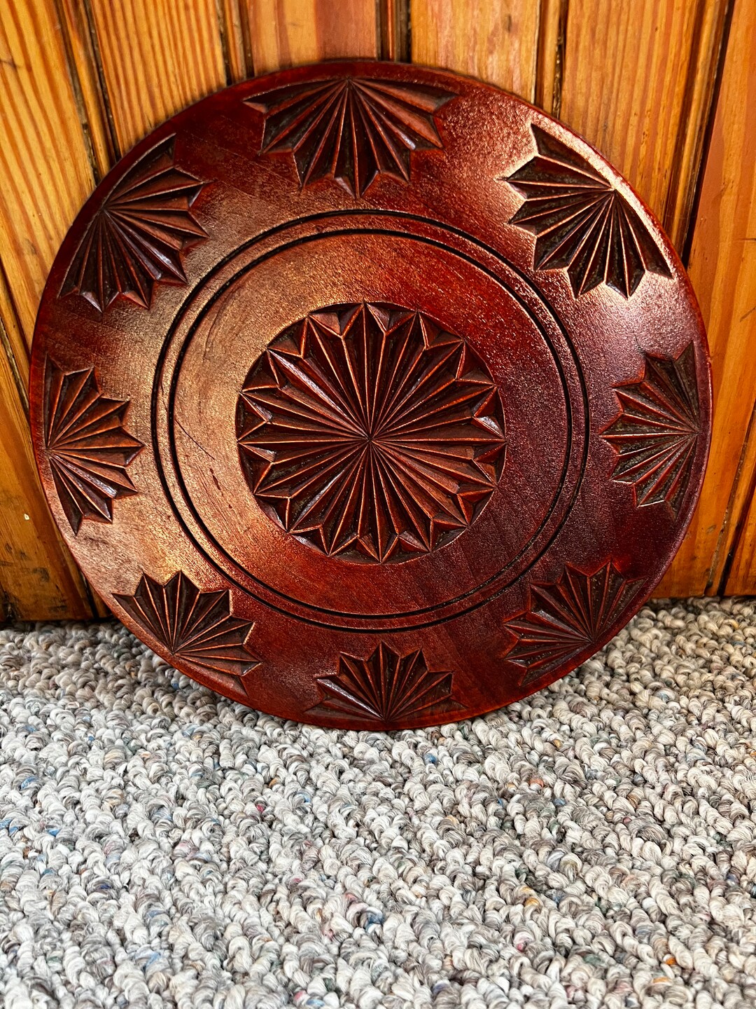 Antique Vintage Wood Plate Tray Center Piece Wall Plaque Artist Hand